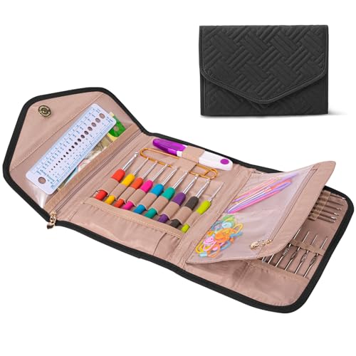 Crochet Hook Case - Foldable Organizer - Knitting & Crochet Supplies Holder - color: Black, size: 7 Inches