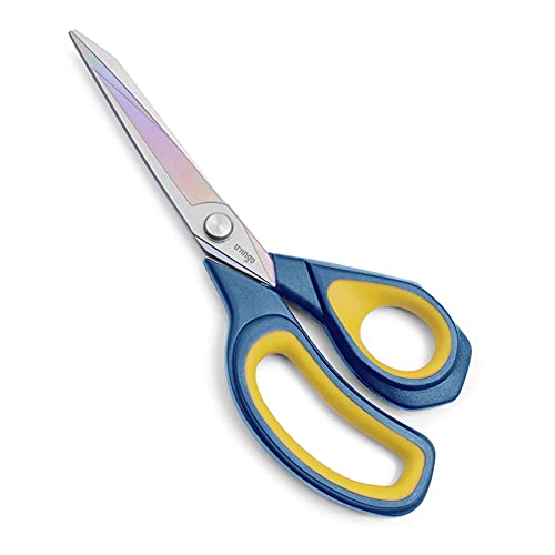 LIVINGO Fabric Scissors 8.5" Titanium Sewing Shears All Purpose | Heavy Duty Forged Steel Blade, Comfort Grip Handle, Dressmaking Leather Craft Cutting - color: Navy Blue/Yellow, size: 8.5"