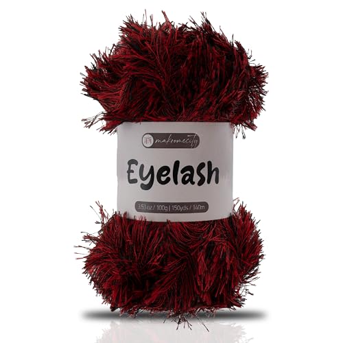 Makromecity Eyelash Yarn – Fuzzy Fun Fur Yarn, 3.53 Oz (100g) 150 yd (140m), Weight 3 Light, Premium Polyester Novelty Feather Yarn for Scarves, Amigurumi, Plush Toys & Craft (Red-Black, 1 Skein) - color: Red-Black, size: 1 Skein