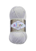 Alize Diva Silk Effect 100% Microfiber Acrylic Yarn 1 Ball skeins 100gr 383yds (168 - Light Grey)