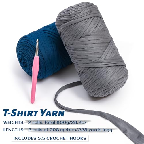 2 Pack Elastic Fabric T Shirt Yarn for Crocheting,Beginner Crochet Yarns with Polyester Spandex Blend,Total 800g/228yds Soft Tshirt Yarn for Crochet Crafts/Bags/Baskets (2 Sapphire Blue) - color: 2 Sapphire Blue