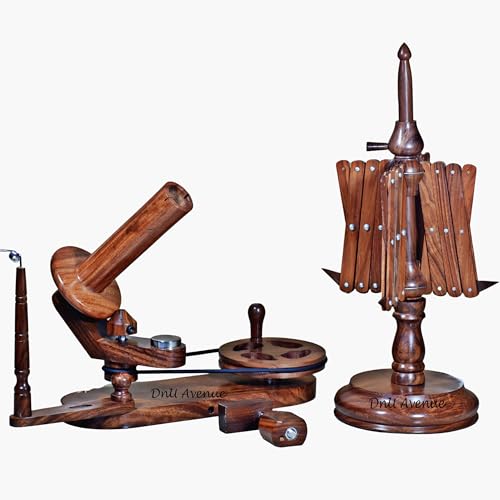 DnU Avenue Wooden Yarn Ball Winder Set with Yarn Swift and Bowl – Handcrafted Wood Wool Winder for Knitting Crochet – Premium Manual Yarn Winder for Home Use – Brown - color: Winder, Swift & Bowl