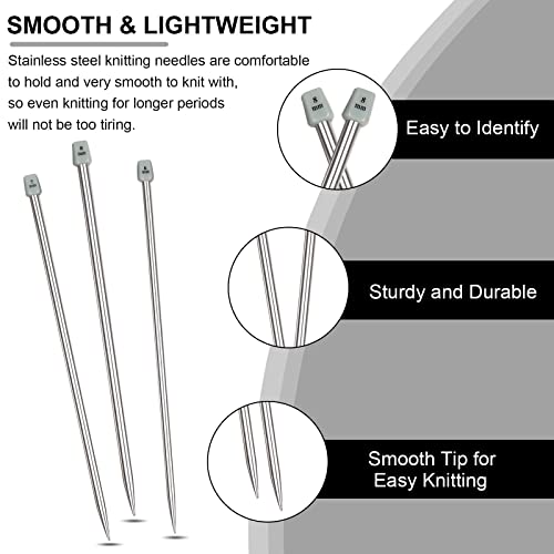 Aeelike 11 Pairs Metal Knitting Needle Set, 2mm-8mm Knitting Needle, Type B - color: Color B, size: 25 cm