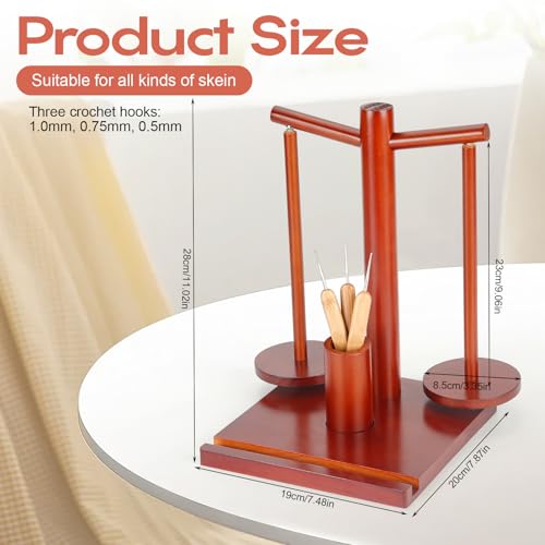 Yarn Holder for Crocheting, Wooden Rotating Yarn Spinner with 2 Spindles and Phone Stand, Magnetic Spinning Yarn Holder for Crochet Knitting Lovers