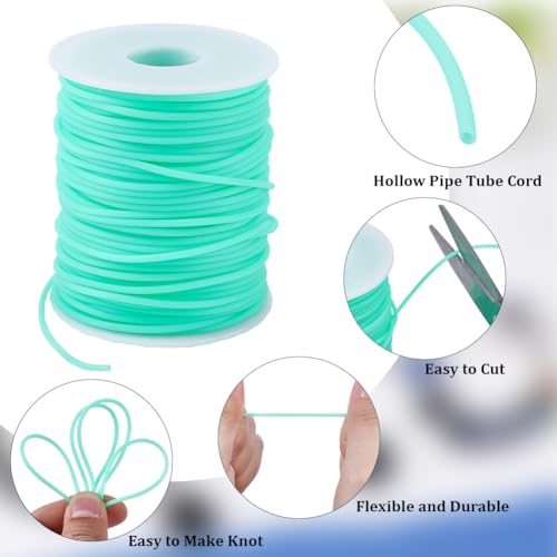 CRASPIRE 54.68 Yards 2mm Hollow Pipe Rubber Tube Cords Barber Cord for Knitting Stitch Holder Tubing 1mm Hole Rubber Cord with Spool Aquamarine for Bracelet Jewelry Making DIY Crafts Bead Creation - color: Aquamarine
