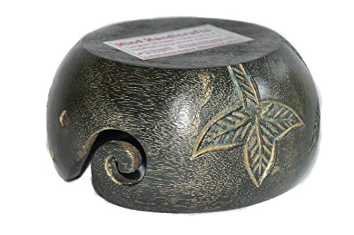 Premium Solid Dark Handmade Crafted Wooden Portable Antique Yarn Storage Bowl - Holder for Knitting Crochet Hook Accessories (6" x 6" x 3", Brass Green) - color: Brass Green, size: 6" x 6" x 3"
