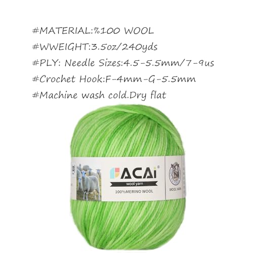Facai Merino Wool Yarn Sock Yarn - 100% Pure Merino Wool Roving for Knitting, 1-Ball Set, 3.5oz (240 Yards), Worsted Weight (1, Greener Ombré) - color: Greener Ombré