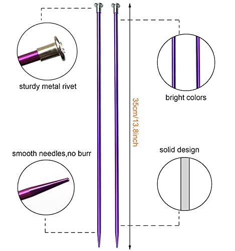 Mdoker 13.8 Inch Aluminum Knitting Needles,Colored Straight Single Pointed Metal Sweater Knitting Needle for DIY Knitting Projects,Size US 6(4mm) - color: Purple, size: US 6(4.0mm)