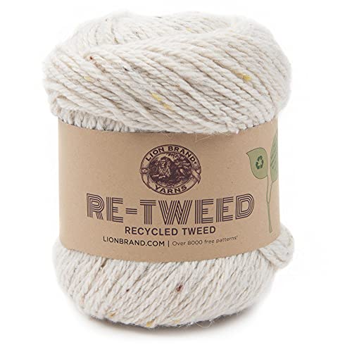 (1 Skein) Lion Brand Yarn ReTweed Yarn, Hay | Recycled Wool Blend Worsted Weight Tweed Fiber for Structured Bags, Natural Baskets, Warm Sweaters, Blankets - color: Hay, size: 1 Pack