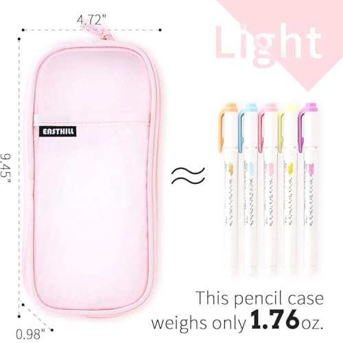 EASTHILL Grid Mesh Pen Pencil Case with Zipper Clear Makeup Color Pouch Cosmetics Bag Multi-Purpose Travel School Teen Girls and Boys Transparent Stationary Bag Office Organizer Box for Adluts(Pink) - color: Pink