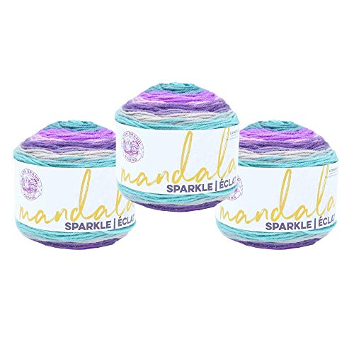 (3 Pack) Lion Brand Yarn Mandala Sparkle Yarn, Aquila | Variegated Light DK Acrylic Knit & Crochet Fiber, Baby Projects, Glitter Blankets, Colorful Cloths, Triangle Shawls - color: Aquila, size: 3 Pack
