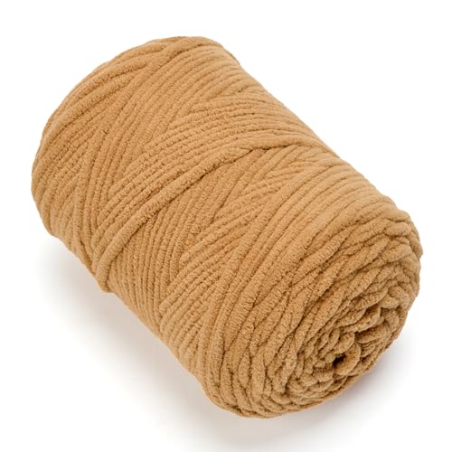 Chunky Chenille Yarn #6 Super Bulky Soft Fluffy Crochet | Easy care & beginner-friendly. Choose 0.66lb or 1.76lb. Perfect for blankets, hats, scarves, home decor. Machine washable. - color: Brown, size: 0.66LB/215yds