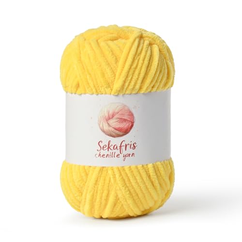 Chenille Yarn for Crocheting, Size 5 Bulky,Light Yellow | 100g/131yds Soft Chunky Velvet Yarn for Crochet and Knitting,Fluffy Baby Yarn for Amigurumi,Blankets and DIY Crafts. - color: Light Yellow