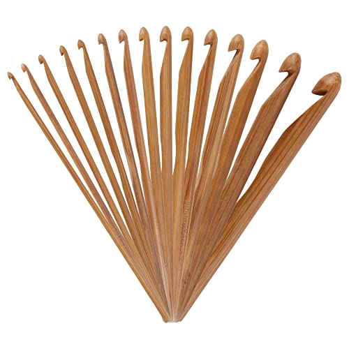 JubileeYarn Bamboo Crochet Hooks Set - 6" (15cm) - Carbonized Brown - 15 Sizes - color: Carbonized Brown, size: 6" 15pc Set