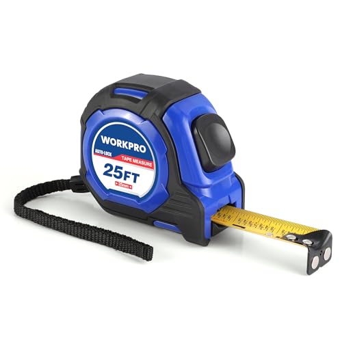 WORKPRO 25FT Auto-Lock Tape Measure, 1/8 Fractions Measuring Tape | Double Retract Easy Read Measurement Tape Accuracy 1/32 for Engineer,with Magnetic Hook, Rubber Protective Casing - color: Blue, size: 7.6 m