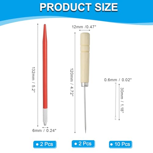 PATIKIL Doll Hair Rooting Holders Kit, 0.6mm Doll Hair Rerooting Knitting Needles with Wood Awls Crochet Hooks Doll Wig Tool for Doll Hair Making Supplies DIY Crafts, Red - color: Red, size: 0.6mm