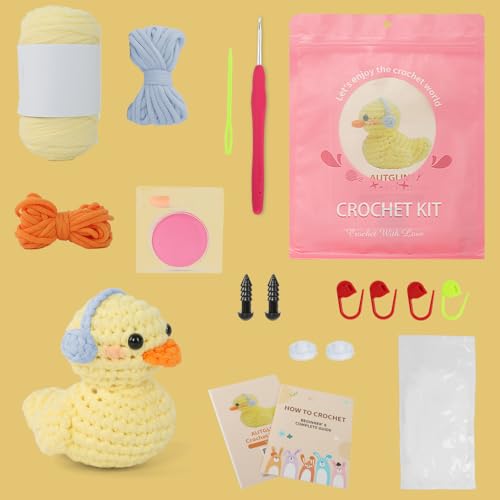 Duck Crochet Kit for Beginners Adults & Kids, Amigurumi Learn to Crochet Starter Kit with 4K Step-by-Step Video Tutorials, Includes Pre-Started Yarn, Crochet Hooks & Accessories - Yellow Duck - style: Yellow Duck
