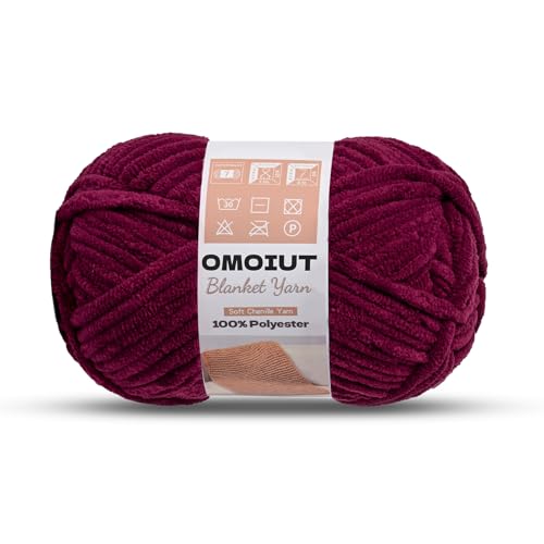 OMoiout Chunky Chenille Yarn for Crocheting, Soft Baby Blanket Yarn, #7 Super Bulky, Chunky Knit Blanket Crochet Yarn, 7 oz/109.4 yds Fluffy Velvet Amigurumi Yarn(Burgundy) - color: [Burgundy]