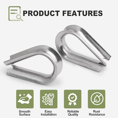 M8 Wire Rope Thimble, 304 Stainless Steel Thimble for 9/32-5/16 Inch Diameter Wire Rope, 12 Pieces - size: M8
