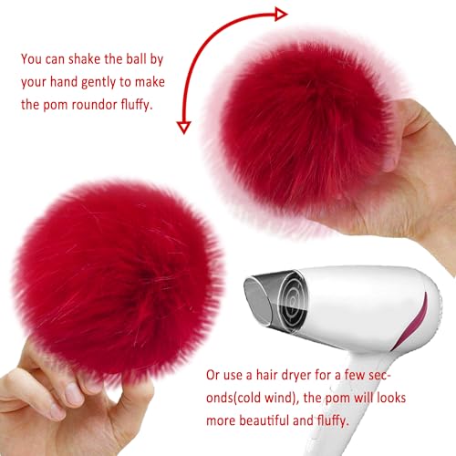 SIQUK 60 Pcs Faux Fur Pom Pom for Hats Fluffy Fox Pom Pom with Elastic Loop | Pom Pom Balls for Knitting Hats Beanies Scarves Gloves Keychains Bags（15 Colors, 4 Pcs/Color） - color: Bright Color