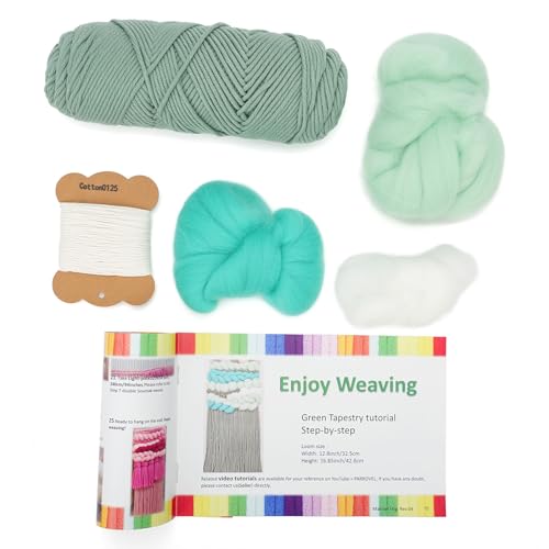Weaving Loom for Beginners Adults/Kids and 1 Set of Weaving Works Complete Yarn Kit with Detailed Friendly Instructions, Parents and Children in The Holiday Experience Weaving Brings Fun Green - size: A5FT
