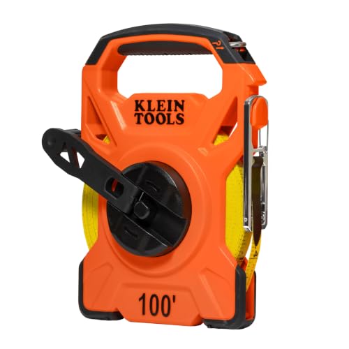 Klein Tools 94100RT 100-Foot Open Reel Tape Measure, PVC-Coated Fiberglass Tape with Carabiner and Hook, 3:1 Planetary Gear System, Metal Stake, Double-Sided Measurements - size: 100-Foot