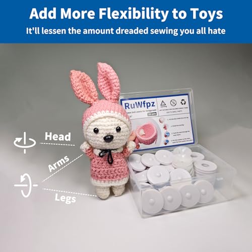 RuWfpz Doll Joints for Amigurumi Crochet 45mm 20 Sets Plastic White 1-3/4" | Add More Flexibility, Toy Safety Joints for Stuffed Animals, Movable Amigurumi Crafts Teddy Bear Joints for Arm Leg Neck - size: 45 mm