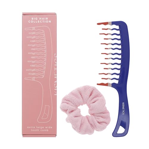 Extra Large Wide Tooth Shower Detangler Curve Comb for Thick, Curly, Wavy & Natural Hair - Pain-Free Knot Removal, Anti-Static, Frizz-Free, Ergonomic Handle & Easy Hanging - Blue with Scrunchie - color: Reflex Blue