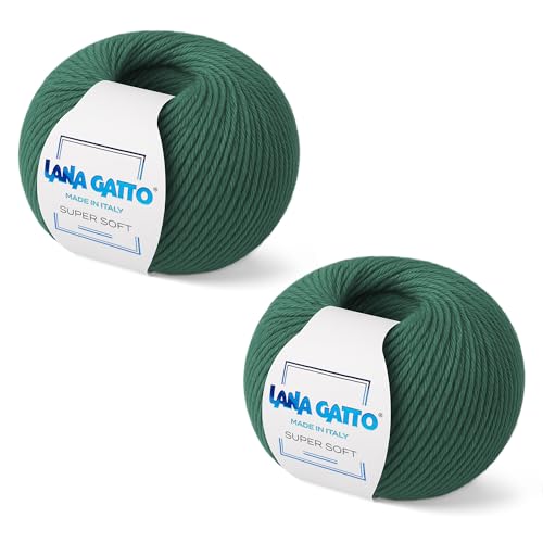 100% Merino Wool Yarn – Extrafine Super Soft Yarn for Knitting, Made in Italy by Lana Gatto, Super Soft Line, Green-13569, 2-Pack (1.8 oz. / 137 yds Each) - color: Green - 13569, size: 2