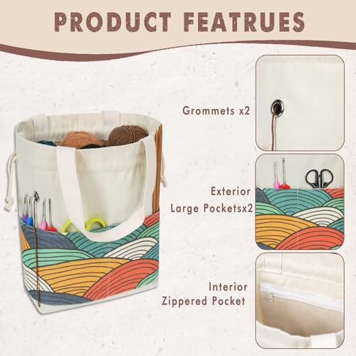 TOGETRUE Yarn Bag, Knitting Crochet Tote Bag, Yarn Storage Bags Organizer, Crochet Bags for Crocheting Project, Store Skein Ball, Short Knitting Needle (Color Arc) - color: Color Arc, size: Small