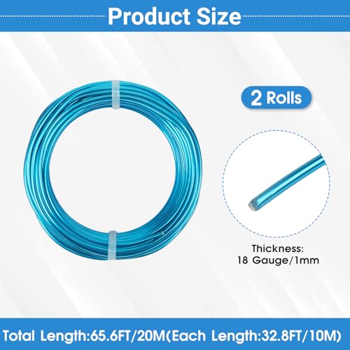 2 Rolls Aluminum Craft Wire, 18 Gauge (1mm) Flexible Metal Wire for Jewelry Making, 65.6 Ft (32.8 Ft/Roll) Bendable Armature Wire for Bonsai, Sculpting and DIY Crafts [Aqua Blue] - size: 18Gauge 32.8Ft Each, style: Aqua Blue