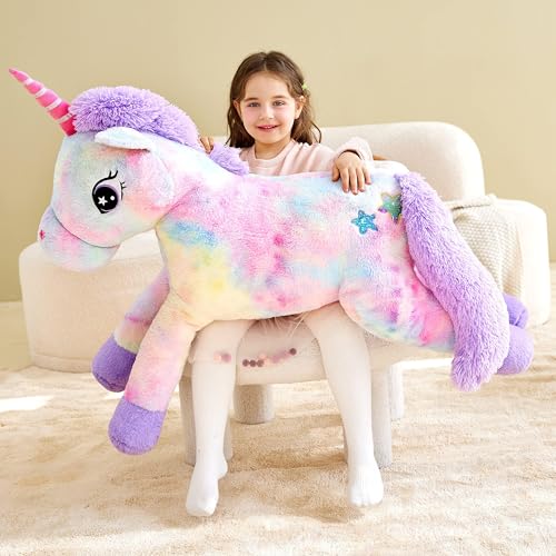 IKASA 43" Giant Unicorn Stuffed Animal, Super Soft, Zipper-Free Plush | Extra Plump Full Body Filling, Child-Safe One-Piece Design, Cute Hugging Pillow Gift for Kids, Girls & Adults - color: Multicolored