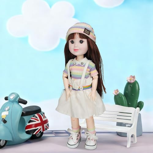 12 Inch BJD Fashion Girl Doll, 15 Movable Joints, Exquisite Hair and Trendy Casual Outfits (Casual wear-Colorful) - color: Colorful