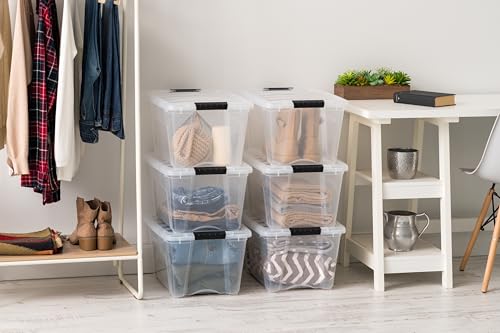 IRIS USA 6-Pack 32 Quart Storage Bins with Lids, Clear | Transparent design makes items easy to find, Great for linens, décor, closet storage, and supplies, Nestable to save space - color: Clear, size: 32 Qt, style: 6 Pack