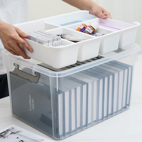 Citylife 32QT 4Packs Clear Craft Organizers and Storage Box with Tray | Stackable Art Supply Organizer Storage Bins with Lids for Beads, Markers, Sewing, Tools, Clothes, Files, Office Supplies - size: 32 Qt- 4 Pack