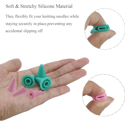 8pcs Knitting Needle Point Protectors, Silicone Knitting Needle Tip Cap Stoppers Stitch Stopper Protector Cover Crocheting Accessories Supplies (Pink Small and Green Large), SATONBEYI - color: Green & Pink, size: Silicone-Large/Samll-8P