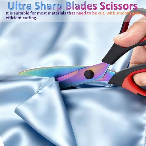 Titanium Coating Sewing Scissors Bundle, Professional Fabric Scissors Set, Ultra-Sharp Stainless Steel Blades, Ergonomic Handle, Great for Tailor, Embroidery, Craft (Red) - color: Red