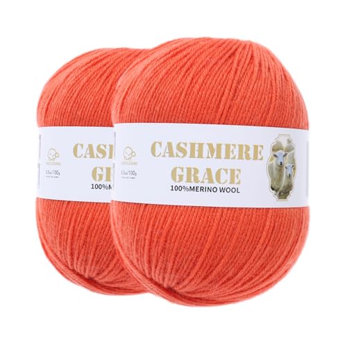 100% Pure Natural Merino Wool Yarn (4ply) - Each Ball 3.5 OZ/Approximately 320 Yards - Hand-Knitting/Crochet/Knitting - Soft and Non-irritating [2 Ball Set] (Orange) - color: Orange