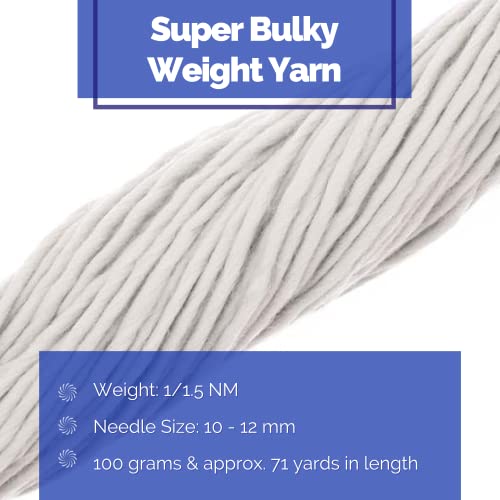Revolution Fibers | Premium Super Bulky Merino Yarn | 100-Grams of 100% Wool Yarn Chunky Weight, Thick Wool Yarn for Knitting, Crochet, Baby Blanket, Dyed, Felting, Weaving, Lightening White - color: Lightening (White)