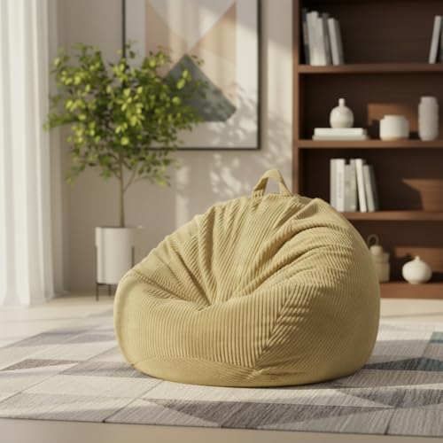 ZhenLives Stuffed Animal Storage Bean Bag Chair Cover, Cover Only (No Filler), Corduroy Toy Organizer Floor Cushion Seat, 48 in/120 cm Slipcover for Teens & Adults,Khaki - color: Camel Khaki, size: Adult (Cover Only）