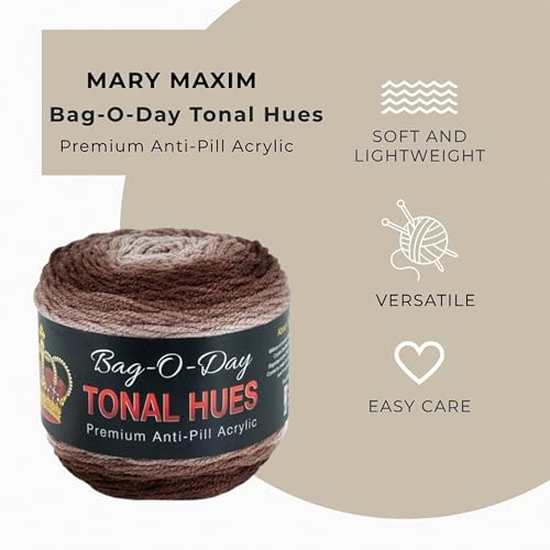 Mary Maxim Bag-O-Day Tonal Hues Ombre Yarn for Crocheting and Knitting, Medium Worsted Weight Anti-Pilling Acrylic Yarn Cake - 280 Yards, 5.3 OZ, Delilah My Dear - color: Delilah My Dear