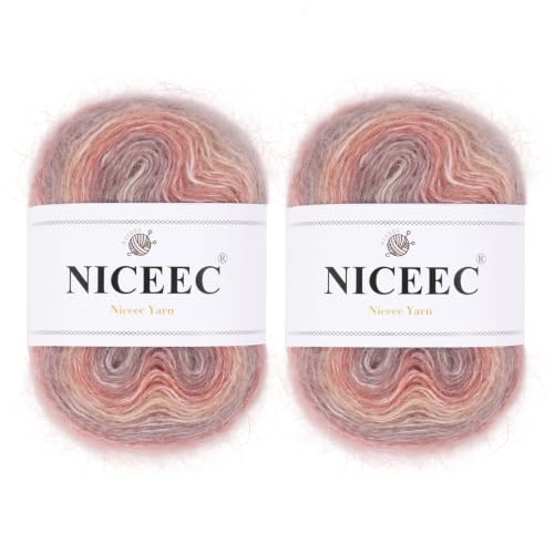 NICEEC 2 Skeins Fancy Mohair Blend Yarn 3.53oz/438yds - Signs Spring | Crochet & Knit, DIY Project Starter Kit，Handbag，Sun Hat，Shoes， Shopper Bag - color: Signs Spring