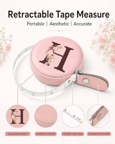 Maicican Retractable Tape Measure, Pink Leather Sewing Measuring Tape, H | with Initial A-Z, 60"/1.5m Soft Sewing Measuring Tape for Body Measurements, Portable Small Fabric Ruler - color: Tape Measure-Pink H
