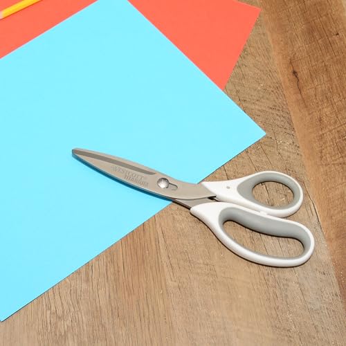 Westcott 8.5" Power Pivot Titanium Bonded Soft Handle High-Leverage Crafting and Fabric Scissors, White - color: White