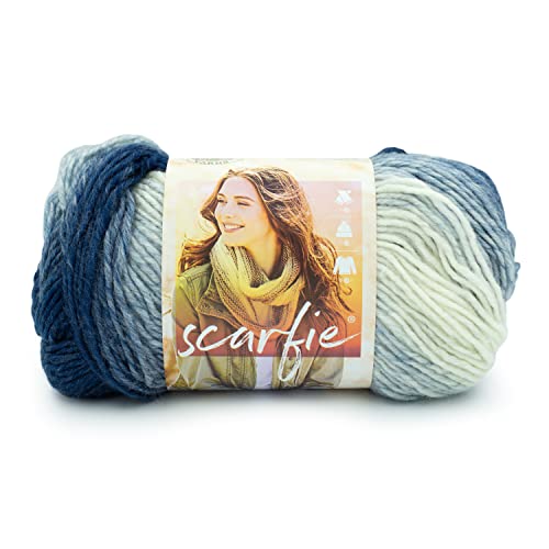 Lion Brand Yarn Scarfie Yarn, Blue/Cream | Bulky Acrylic Wool Blend Knit & Crochet Fiber for Self-Striping Scarves, Colorful Cardigans, Chunky Blankets, Hats - color: Blue/Cream, size: 1 Pack