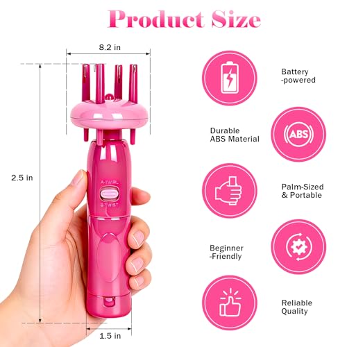 YHJDC Portable Cord Maker & Fringe Twister Tool | Handheld Device to Quickly Create Twisted Tassels & Cords | Easy DIY Craft for Macrame, Scarves, Blankets（Pink）