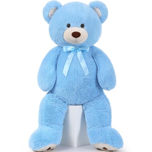 MorisMos 47inch Giant Teddy Bear Stuffed Animal 4ft, Big Teddy Bear Plush for Baby Shower, Life Size Stuffed Bear Gifts for Kids, Girls, Girlfriend, Women on Valentine, Christmas, Birthday（Blue） - color: Blue, size: 4 ft
