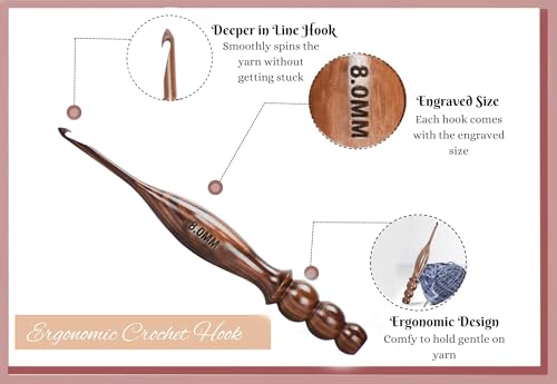 Wooden Crochet Hooks Set of 13 for Arthritic Hands | Ergonomic Soft Grip Handcrafted Knitting Needle for Crocheting and Knitting (Brown (Crochet - 3)) - color: Brown (Crochet - 3)