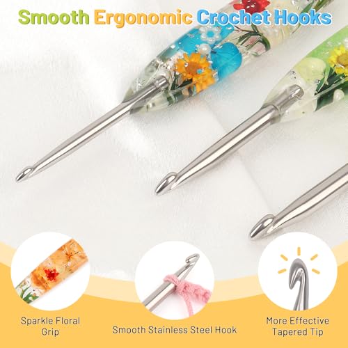 Coopay Floral Crochet Hook Set, 9Pcs Crochet Hooks with Case (2.5mm-6.5mm) | Soft Grips Crochet Needles- Smooth & Ergonomic, Great for Crocheting Blankets, Dolls, Shawls, Hats, Scarves(C-K) - size: 9 Sizes (2.5mm-6.5mm)