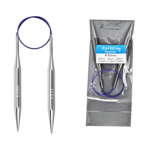 9.0mm Circular Knitting Needles - 16-inch/40cmUS13 Ergonomic Stainless Steel Set with Tangle-Free Cable and Smooth Joints, Ideal for Hats, Socks, and Sleeves - size: 9.0mm/US13